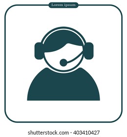 call center operator with headset.  web icon. vector illustration