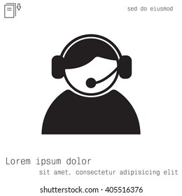 call center operator with headset.  web icon. vector illustration