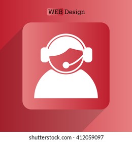 call center operator with headset.  web icon. vector illustration