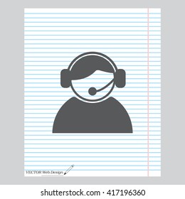 call center operator with headset.  web icon. vector illustration