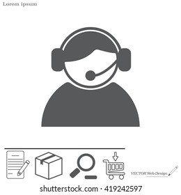 call center operator with headset.  web icon. vector illustration