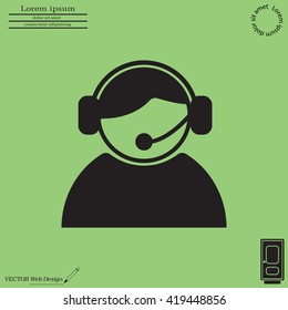call center operator with headset.  web icon. vector illustration