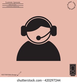 call center operator with headset.  web icon. vector illustration