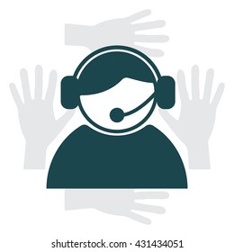 call center operator with headset.  web icon. vector illustration