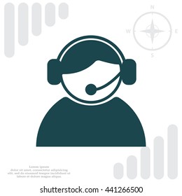 call center operator with headset.  web icon. vector illustration