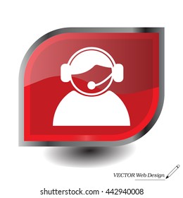 call center operator with headset.  web icon. vector illustration