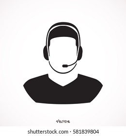 Call center operator with headset web icon design. Call center avatar set. Client services and communication, customer support, phone assistance, information, solutions. Vector