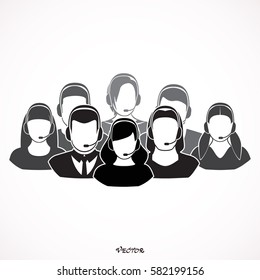 Call center operator with headset web icon design. Call center avatar set. Client services and communication, customer support, phone assistance, information, solutions. Vector