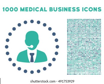 Call Center Operator icon with 1000 medical commercial cobalt and cyan vector pictograms. Set style is flat bicolor symbols, white background.