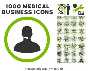Call Center Operator icon with 1000 medical commerce eco green and gray vector pictograms. Collection style is flat bicolor symbols, white background.