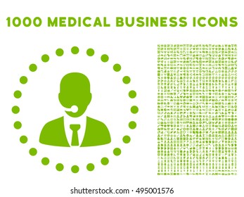 Call Center Operator icon with 1000 medical commerce eco green vector design elements. Clipart style is flat symbols, white background.