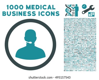 Call Center Operator icon with 1000 medical business soft blue vector pictographs. Clipart style is flat bicolor symbols, white background.