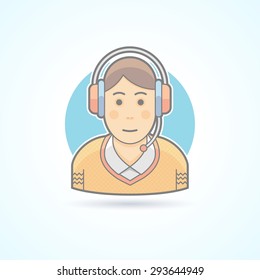 Call center operator icon. Avatar and person illustration. Flat colored outlined style.