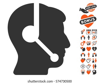 Call Center Operator icon with bonus love symbols. Vector illustration style is flat iconic elements for web design, app user interfaces.