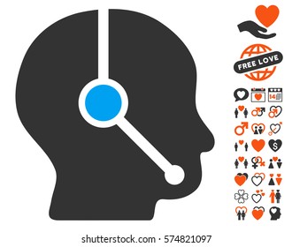 Call Center Operator icon with bonus amour icon set. Vector illustration style is flat iconic elements for web design, app user interfaces.