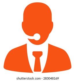 Call center operator icon from Business Bicolor Set. Vector style: flat symbol, orange color, rounded angles, white background.