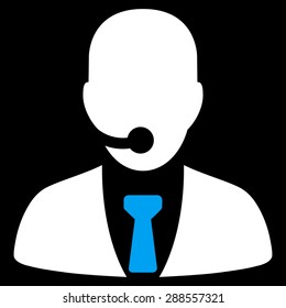 Call center operator icon from Business Bicolor Set. Vector style: bicolor flat symbol, blue and white colors, rounded angles, black background.