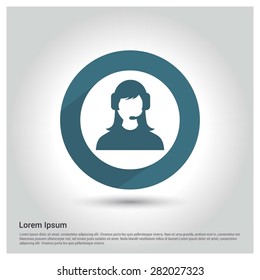 call center operator icon, Circle Long shadow pictogram icon on gray background.
