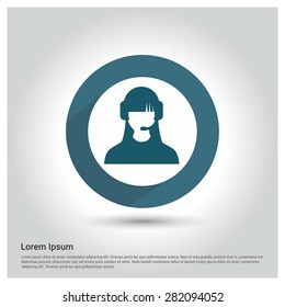 call center operator icon, Circle Long shadow pictogram icon on gray background.