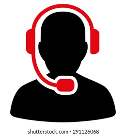 Call Center Operator icon from Commerce Set. Vector style: bicolor flat symbol, intensive red and black colors, rounded angles, white background.