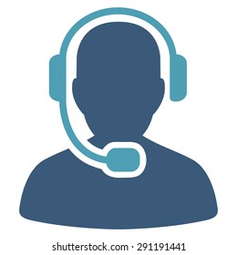 Call Center Operator icon from Commerce Set. Vector style: bicolor flat symbol, cyan and blue colors, rounded angles, white background.