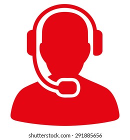 Call Center Operator icon from Commerce Set. Vector style: flat symbol, red color, rounded angles, white background.