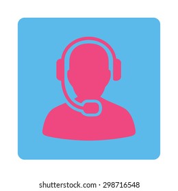 Call Center Operator icon from Commerce Buttons OverColor Set. Vector style is pink and blue colors, flat square rounded button, white background.