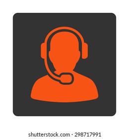 Call Center Operator icon from Commerce Buttons OverColor Set. Vector style is orange and gray colors, flat square rounded button, white background.