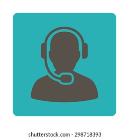 Call Center Operator icon from Commerce Buttons OverColor Set. Vector style is grey and cyan colors, flat square rounded button, white background.