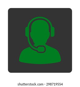 Call Center Operator icon from Commerce Buttons OverColor Set. Vector style is green and gray colors, flat square rounded button, white background.