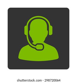 Call Center Operator icon from Commerce Buttons OverColor Set. Vector style is eco green and gray colors, flat square rounded button, white background.
