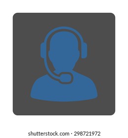 Call Center Operator icon from Commerce Buttons OverColor Set. Vector style is cobalt and gray colors, flat square rounded button, white background.