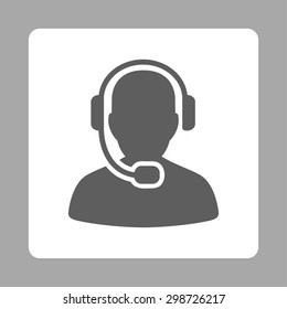 Call Center Operator icon from Commerce Buttons OverColor Set. Vector style is dark gray and white colors, flat square rounded button, silver background.