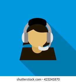 Call center operator icon, flat style