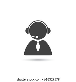 Call center operator icon with hands free set.