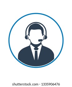 Call center operator icon with headphone symbol. Flat style vector EPS.