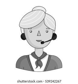 Call center operator icon in monochrome style isolated on white background. People of different profession symbol stock vector illustration.