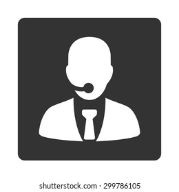Call center operator icon. Vector style is white and gray colors, flat rounded square button on a white background.