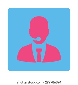 Call center operator icon. Vector style is pink and blue colors, flat rounded square button on a white background.