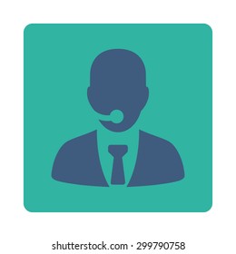 Call center operator icon. Vector style is cobalt and cyan colors, flat rounded square button on a white background.