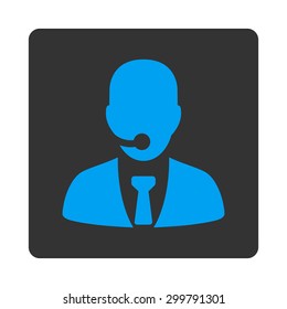 Call center operator icon. Vector style is blue and gray colors, flat rounded square button on a white background.