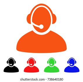 Call Center Operator icon. Vector illustration style is a flat iconic call center operator symbol with black, orange, red, green, blue color variants. Designed for web apps and software interfaces.