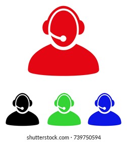 Call Center Operator icon. Vector illustration style is a flat iconic call center operator symbol with black, red, green, blue color versions. Designed for web and software interfaces.
