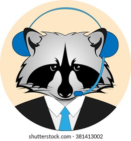 Call center operator icons
Raccoon with a headset
Web icon, flat style illustration