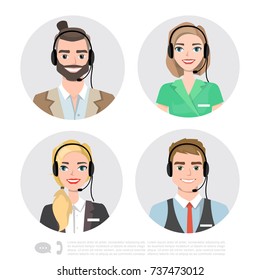 Call Center Operator Icons. Vector Cartoon Illustration