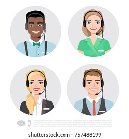 Call Center Operator Icons. Vector Cartoon Illustration