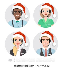 Call Center Operator Icons. Vector Cartoon Illustration