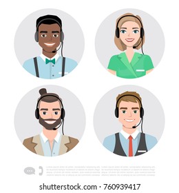 Call Center Operator Icons. Vector Cartoon Illustration