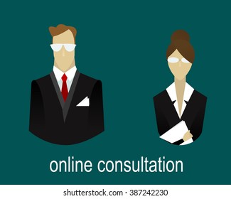 Call center operator, lawyer, justice and law, customer and emergency services. Two icon, women and man. Vector