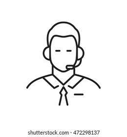 Call center operator line icon. Man with a headset. Customer support. Client services and communication, phone assistance